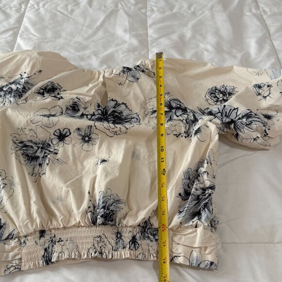 EXPRESS floral banded bottom blouse shirt top ,poplin cotton - Picture 3 of 12